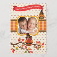 Thanksgiving Owls Photo Birthday Invitation