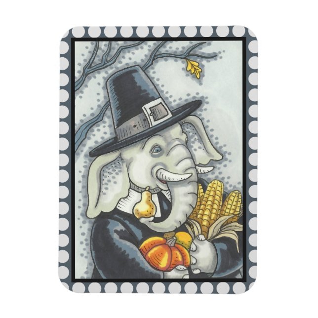 THANKSGIVING PACHYDERM, PILGRIM ELEPHANT MAGNET (Vertical)