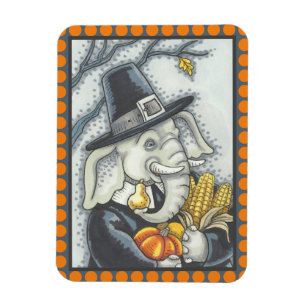 THANKSGIVING PACHYDERM, THANKFUL PILGRIM ELEPHANT MAGNET