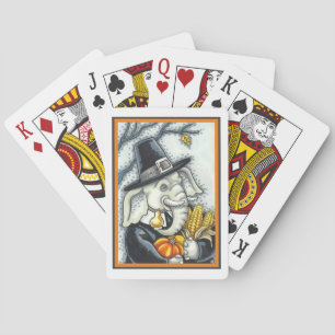 THANKSGIVING PACHYDERM, THANKFUL PILGRIM ELEPHANT PLAYING CARDS