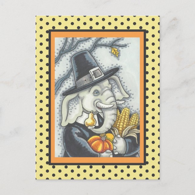 THANKSGIVING PACHYDERM, THANKFUL PILGRIM ELEPHANT POSTCARD (Front)