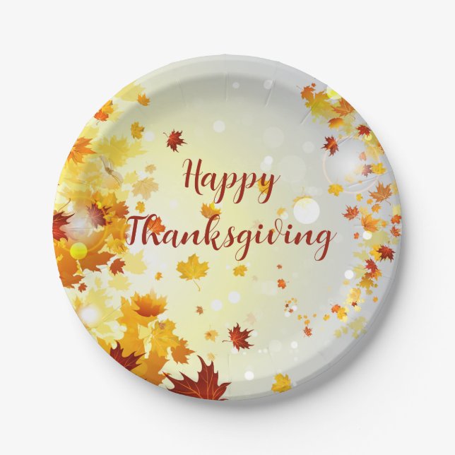 Thanksgiving Paper Plates With Autumn Leaves (Front)