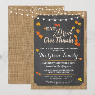 Thanksgiving Party Fall Rustic Lights Invite