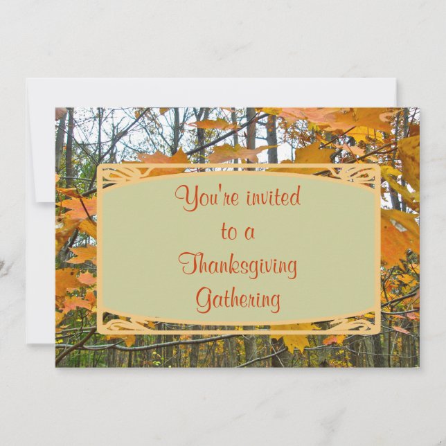 Thanksgiving Party Invitation Autumn Maple Foliage (Front)