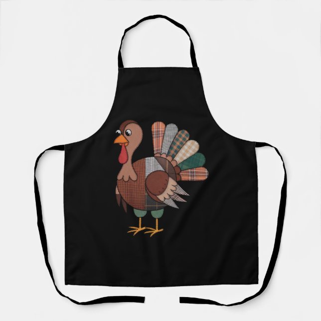 Thanksgiving Patchwork Quilted Turkey Fall Apron (Front)