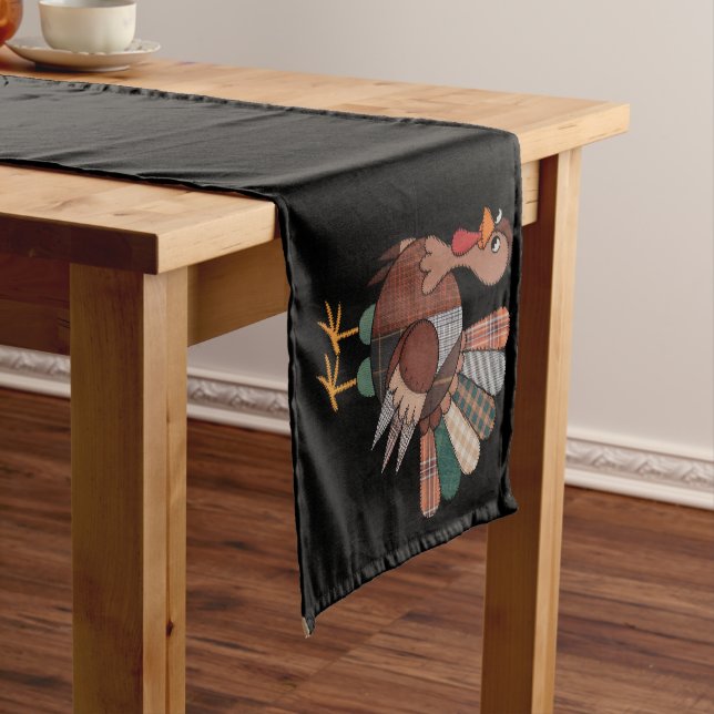 Thanksgiving Patchwork Quilted Turkey Fall Short Table Runner (In Situ)