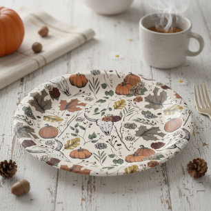 Thanksgiving Pattern Cow Skull Fall Harvest Paper Plate