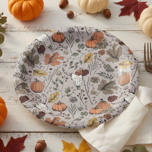 Thanksgiving Pattern Cow Skull Fall Harvest Paper Plate