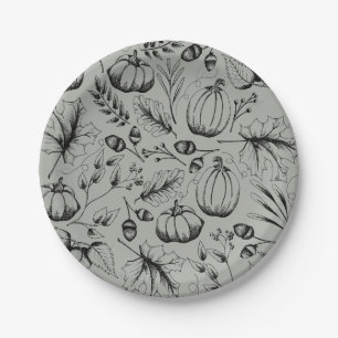 Thanksgiving Pattern Fall Harvest Pumpkin Paper Plate