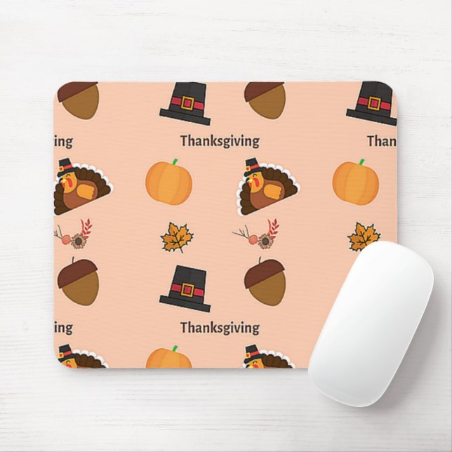 Thanksgiving pattern on pink mouse pad (With Mouse)