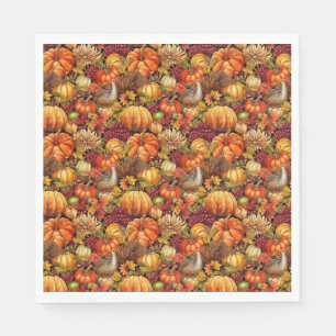 Thanksgiving Pattern Pumpkins Turkey Fall Foliage Napkin