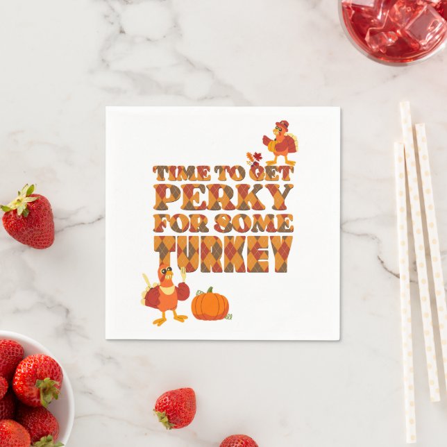 Thanksgiving PERKY FOR TURKEY Plaid Napkin (Insitu)