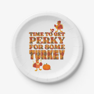 Thanksgiving PERKY FOR TURKEY Plaid Paper Plate