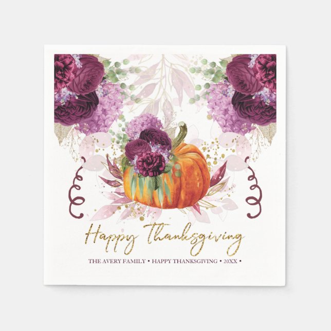 Thanksgiving Personalized Autumn Pumpkin Napkin (Front)