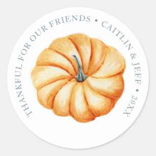 Thanksgiving personalized pumpkin watercolor classic round sticker