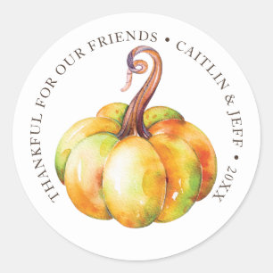 Thanksgiving personalized pumpkin watercolor classic round sticker