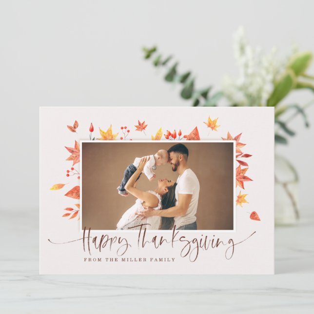 Thanksgiving Photo Card Happy Thanksgiving Leaves (Standing Front)