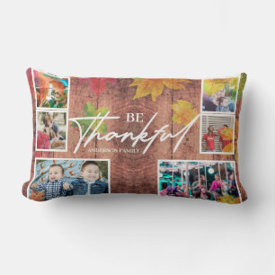 Thanksgiving Photo Collage on wood Lumbar Pillow