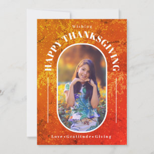 Thanksgiving Photo Modern Orange Brown Holiday Card