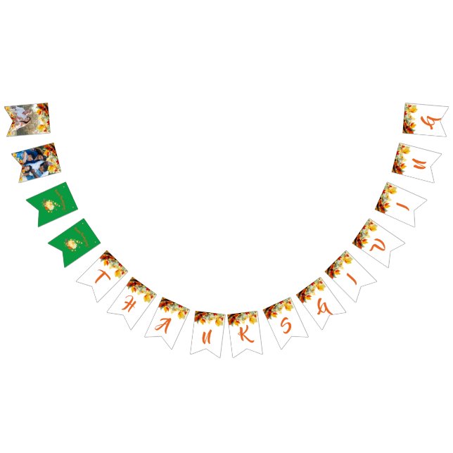 Thanksgiving photo text watercolor leaves bunting flags (All)