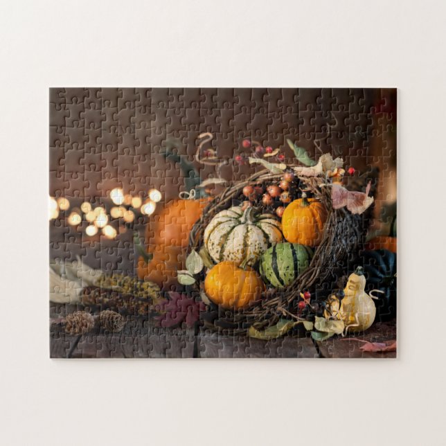 Thanksgiving Photography Cornucopia and Pumpkin Ph Jigsaw Puzzle (Horizontal)