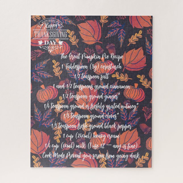 Thanksgiving Pie Pumpkin Turkey Jigsaw Puzzle (Vertical)