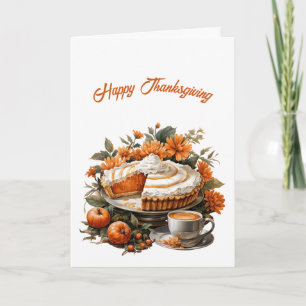 Thanksgiving Pie Pumpkins Flowers Illustration Card