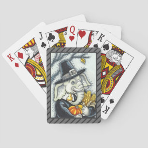 THANKSGIVING PILGRIM ELEPHANT, HOLIDAY PACHYDERM PLAYING CARDS