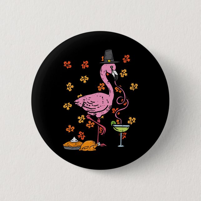 Thanksgiving Pilgrim Flamingo Fall Autumn Men Wome 2 Inch Round Button (Front)