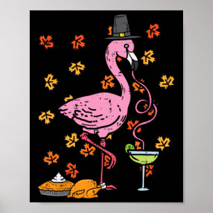 Thanksgiving Pilgrim Flamingo Fall Autumn Men Wome Poster