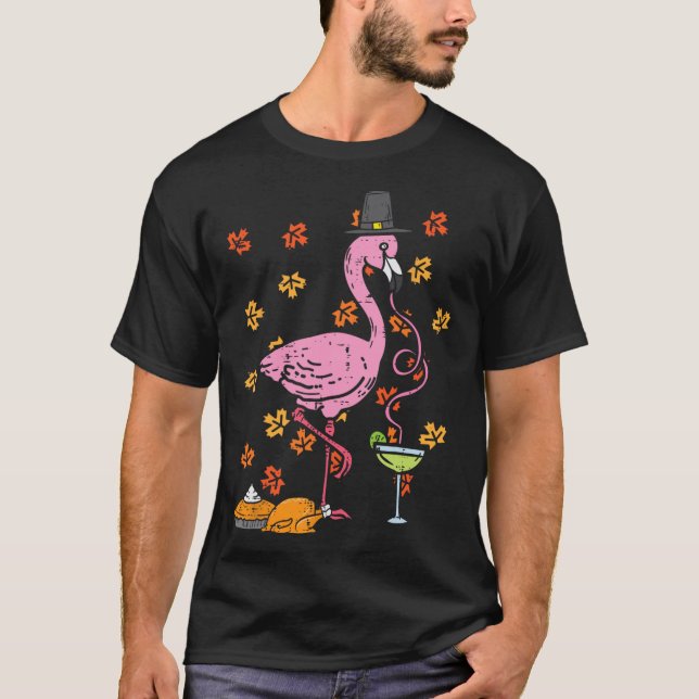Thanksgiving Pilgrim Flamingo Fall Autumn Men Wome T-Shirt (Front)