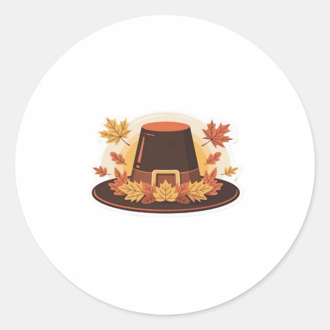 Thanksgiving Pilgrim Hat – Autumn Harvest Design C Classic Round Sticker (Front)