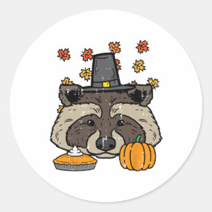 Thanksgiving Pilgrim Raccoon Cute Fall Autumn Men  Classic Round Sticker