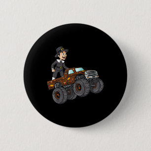 Thanksgiving Pilgrim Riding Monster Truck Toddlers 2 Inch Round Button