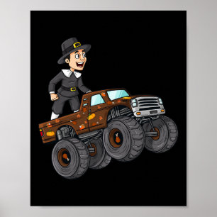 Thanksgiving Pilgrim Riding Monster Truck Toddlers Poster