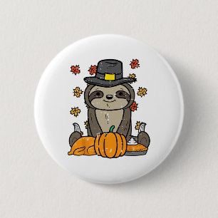 Thanksgiving Pilgrim Sloth Cute Fall Autumn Men Wo 2 Inch Round Button