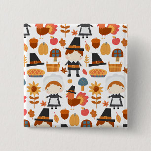 Thanksgiving Pilgrims Harvest Pattern 2 Inch Square Button