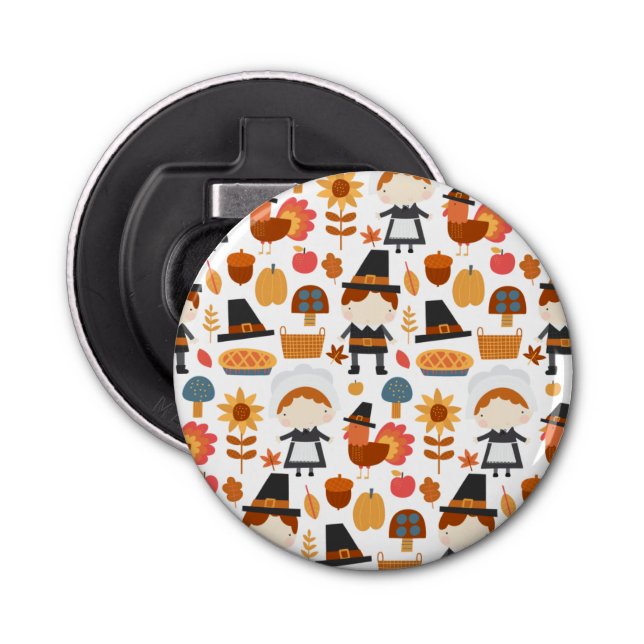  Thanksgiving Pilgrims Harvest Pattern Bottle Opener (Front)