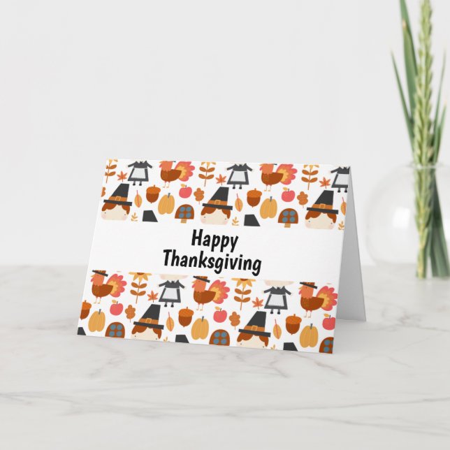 Thanksgiving Pilgrims Harvest Pattern Card (Front)