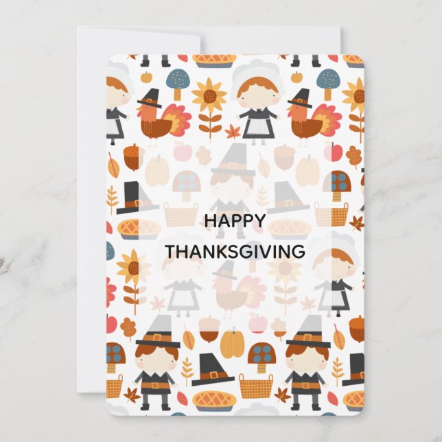Thanksgiving Pilgrims Harvest Pattern Holiday Card (Front)