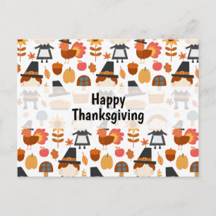 Thanksgiving Pilgrims Harvest Pattern Holiday Postcard