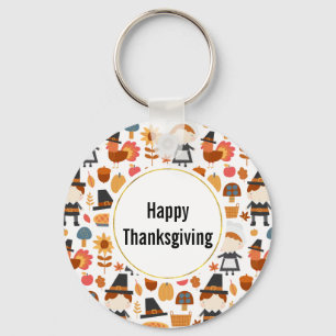 Thanksgiving Pilgrims Harvest Pattern Keychain