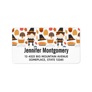 Thanksgiving Pilgrims Harvest Pattern Label