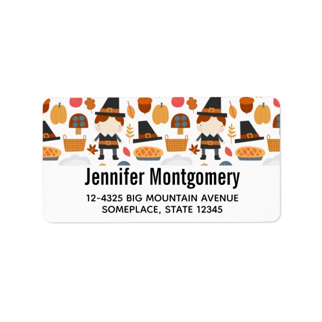 Thanksgiving Pilgrims Harvest Pattern Label (Front)