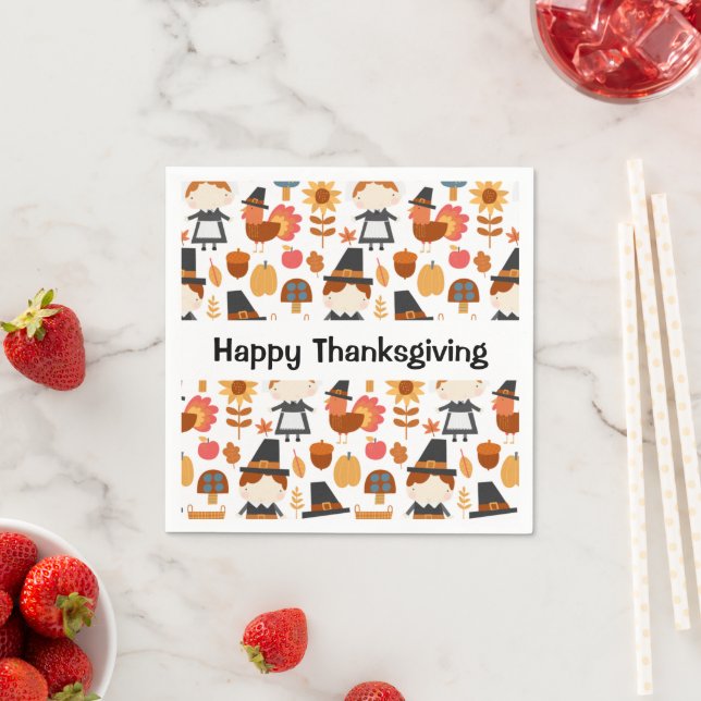 Thanksgiving Pilgrims Harvest Pattern Napkin (Insitu)
