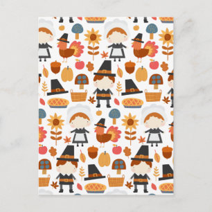 Thanksgiving Pilgrims Harvest Pattern Postcard