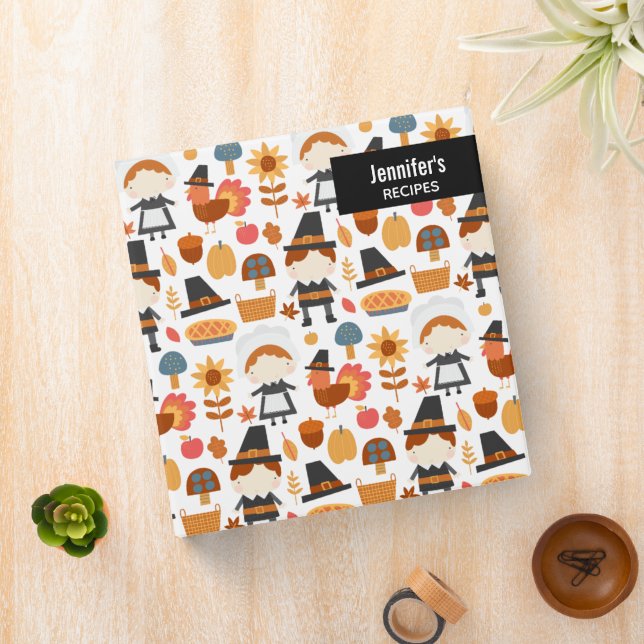 Thanksgiving Pilgrims Harvest Pattern Recipe Binder (In Situ)