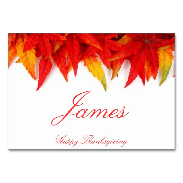 Thanksgiving Place Cards With Fall Leaves (Front)