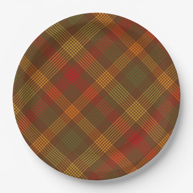 Thanksgiving Plaid Pattern | Holidays Paper Plate (Front)