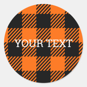 Thanksgiving Plaid Pattern In Black And Orange Classic Round Sticker
